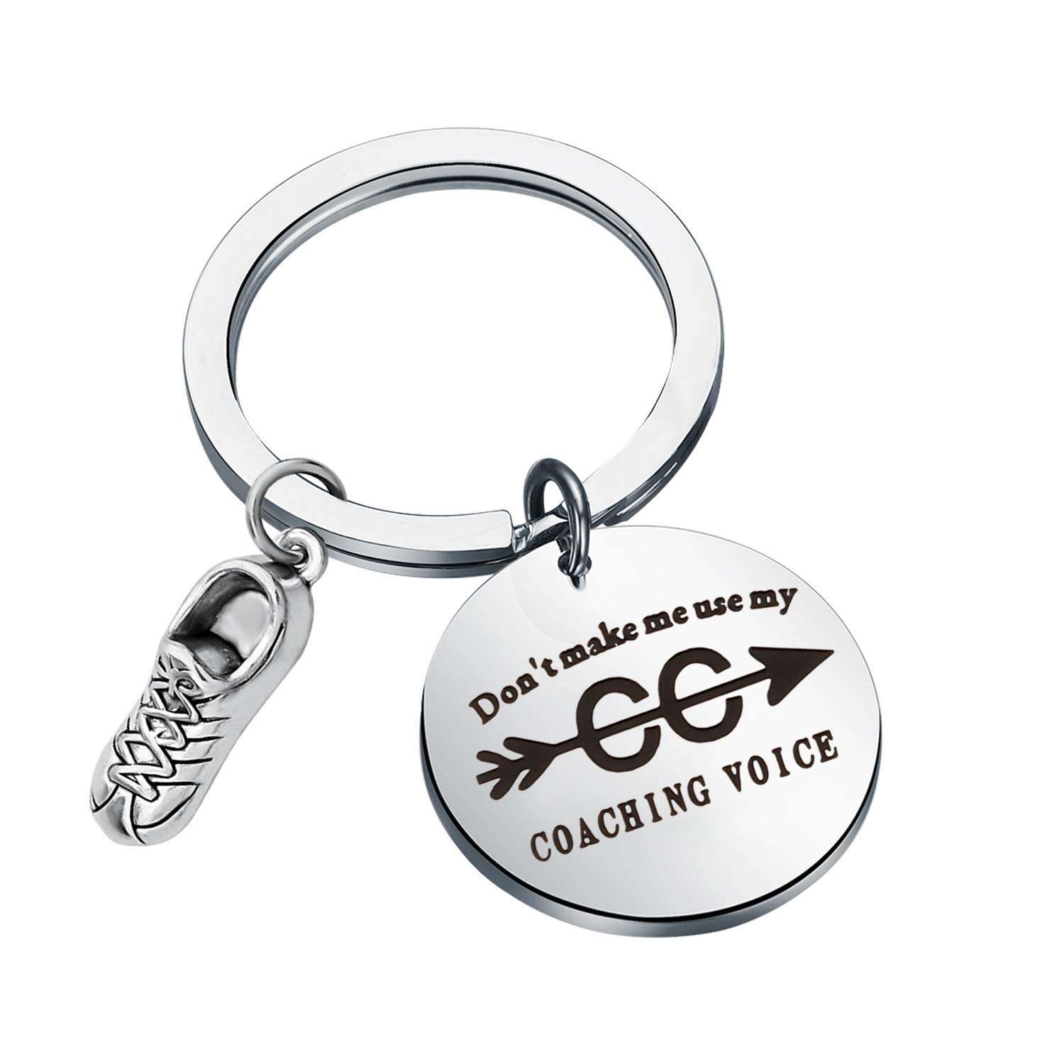 BAUNA Marathon Runner Keychain Cross Country Running Gifts Don’t Make Me Use My CC Coaching Voice Running Shoe Thank You Key Chain for Coaches