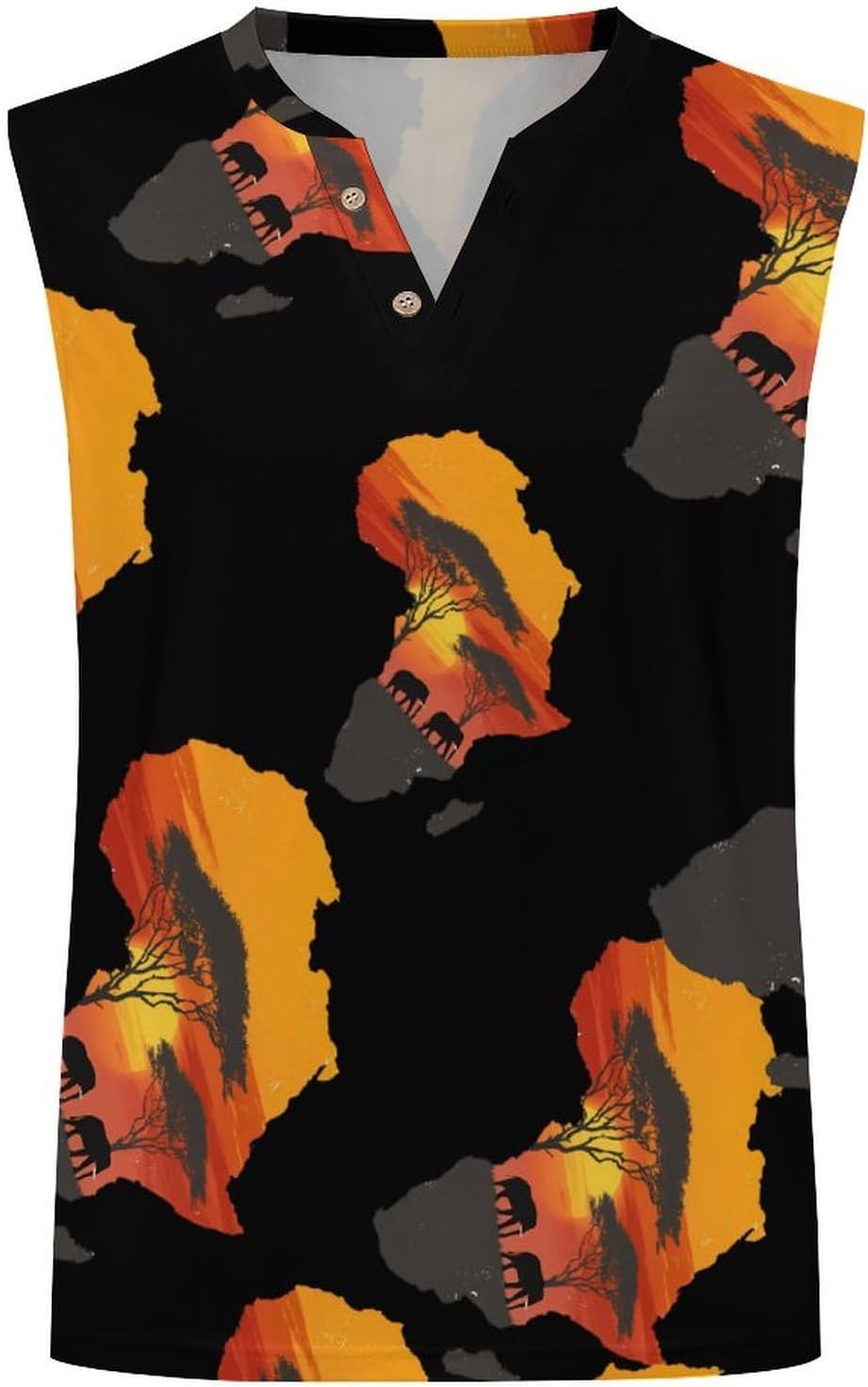 African Safari Map Mens Henley Tank Tops Sleeveless Workout Muscle Shirts Slim Fit Casual Tee Top 5X-Large