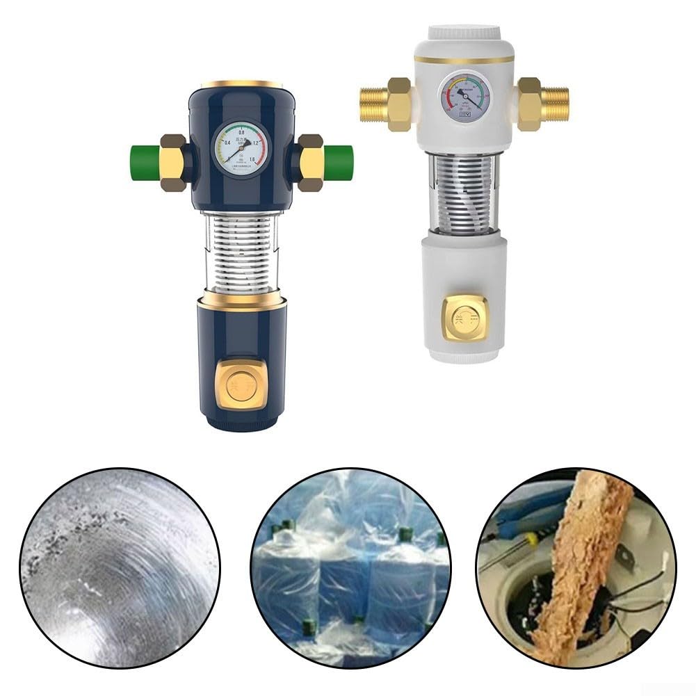 Filtro de retrolavado de agua con 304 tamiz de 40 finuras y rotación doble de 360° para instalaciones de agua domésticas para eliminar sedimentos y cal en blanco o negro (20/25PPR blanco)