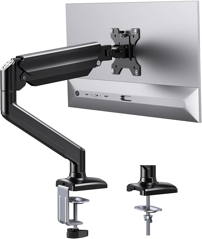Brazo de monitor único ErGear para pantallas de 13 a 36 pulgadas, capacidad de 22 libras | Ajuste de movimiento completo, montaje con abrazadera en C o ojal, clips para cables, soporte de 22 lb, configuración ultra ancha, VESA 75x75/100x100 mm