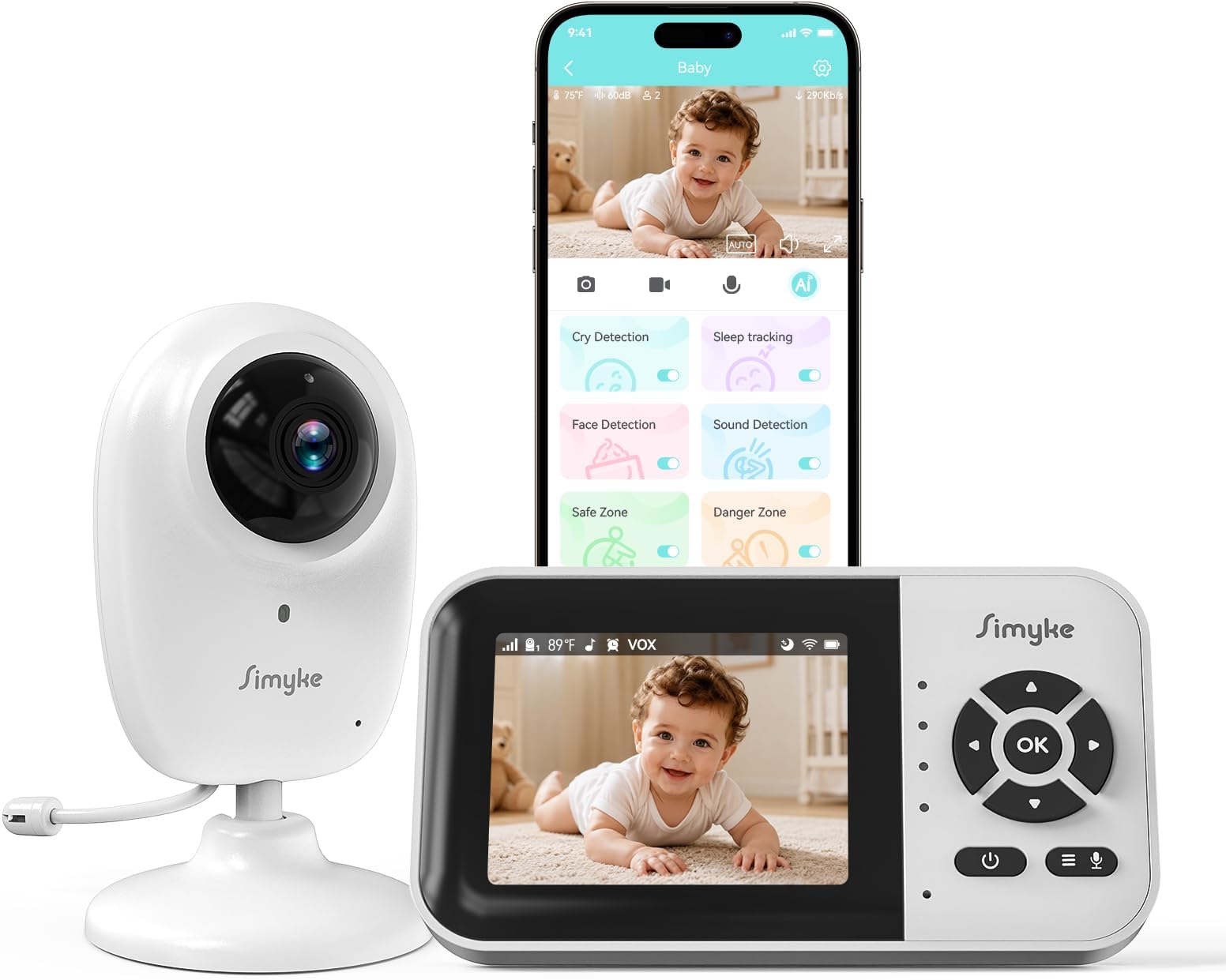 – 1080P WiFi Video Baby Monitor with Camera, APP & 2.8" Screen Control, HD Night Vision, Temperature & Cry Detection, Two-Way Talk & VOX Mode, 1200 feet (Outdoors
