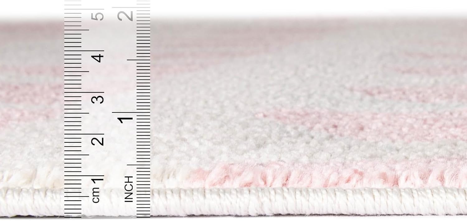 Rugs.com Whimsy Kids Collection Rug – 5 Ft Round Ivory and Pink Medium-Pile Rug Perfect for Kitchens, Dining Rooms