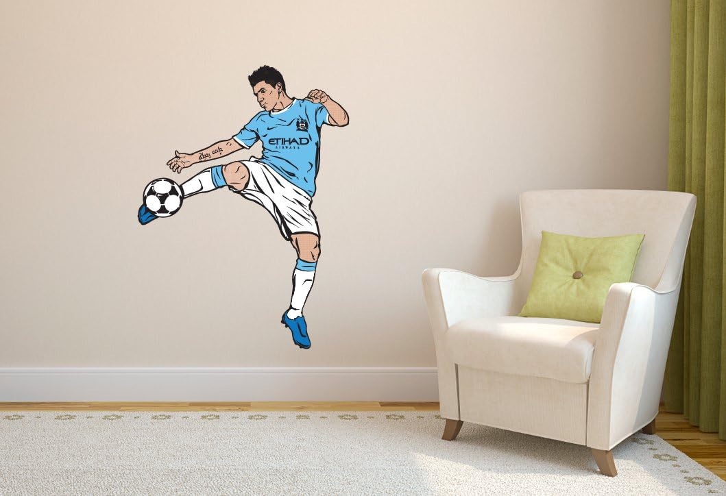 Manchester City Sergio Aguero Pop Art Wall Sticker Decal Football Art Print for Home Bedroom Mural (Blue)