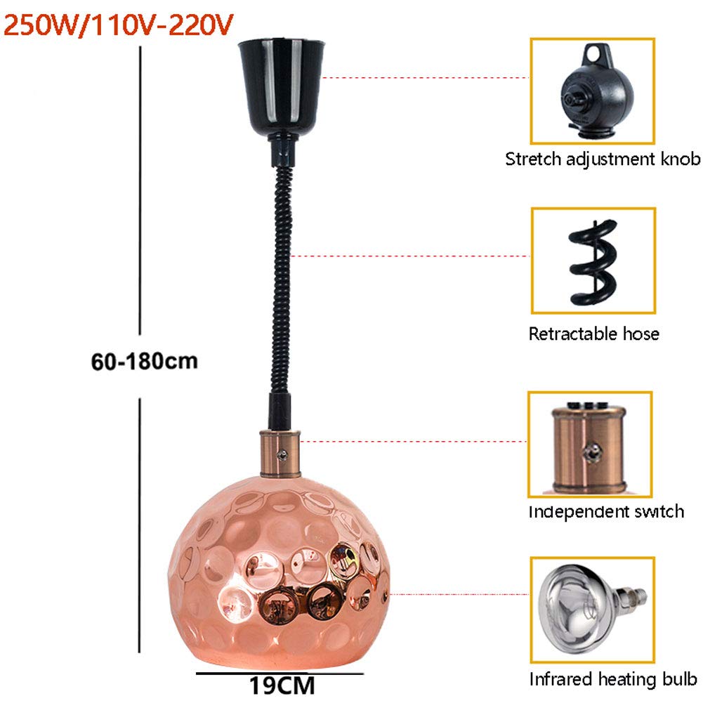 Komercyjna lampa grzewcza do podgrzewania żywności Lampa izolacyjna do pizzy, mięsa i frytek - nie wysusza żywności 110 V-250 W (z żarówką grzewczą) (D) (B)