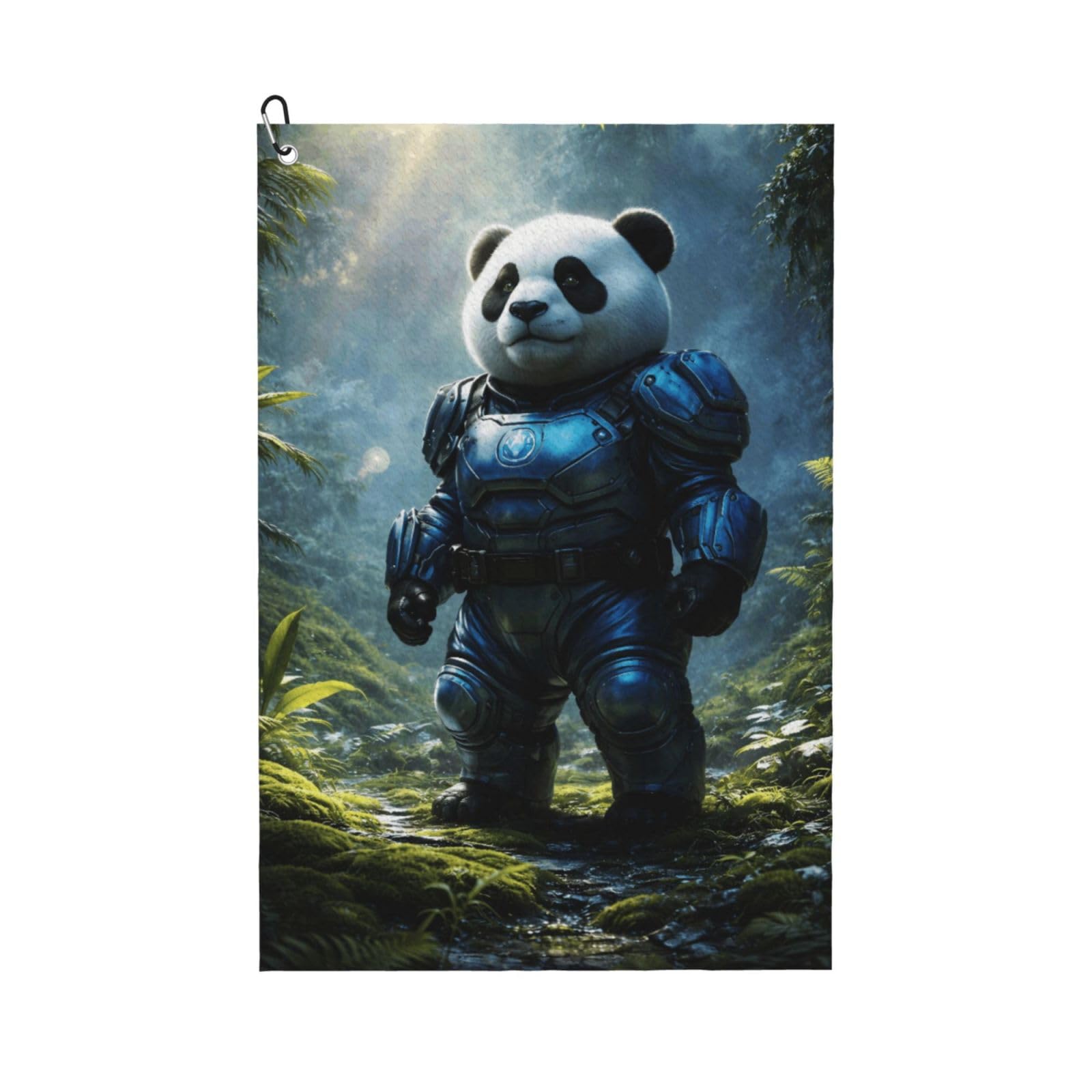 Oudrspo Armored Panda Fun Print Multi-Functional Golf Towel | Absorbent Quick Drying 16x24in