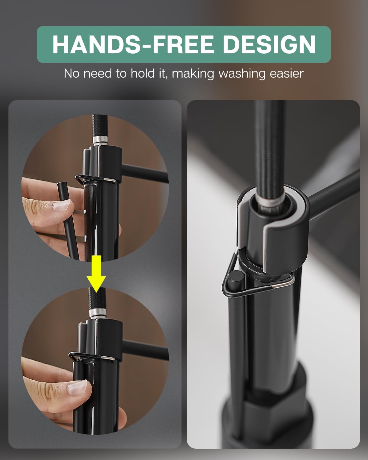 FLG Black Kitchen Faucet with Pull Down Sprayer,High Pressure Double Spout Brushed Nickel Kitchen Sink Faucet,Single Handle Stainless Steel Spring Commercial Kitchen Faucets