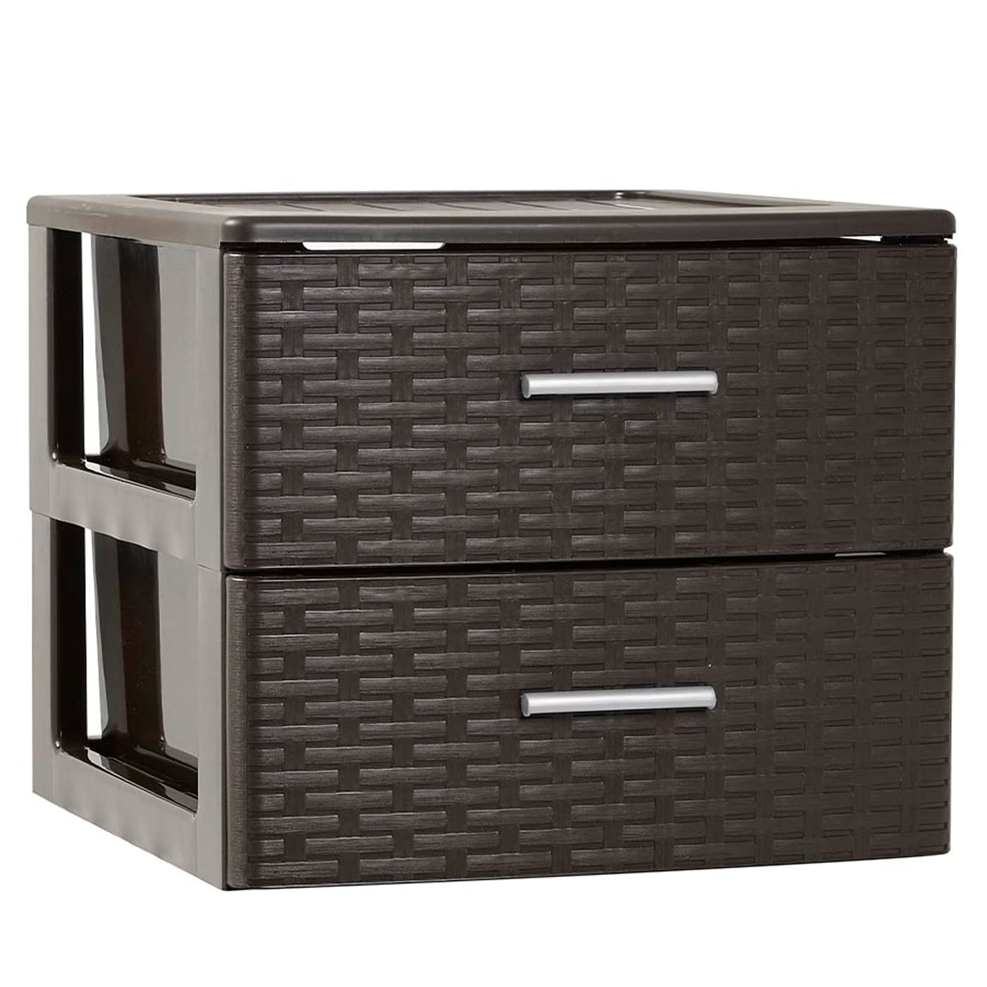 Tradineur - Cajonera de ordenación Rattan de plástico - 2 cajones - Torre de almacenaje multiusos, organizador auxiliar, almacenamiento, baño - 31,5 x 36,5 x 36,5 cm - Color Wengué