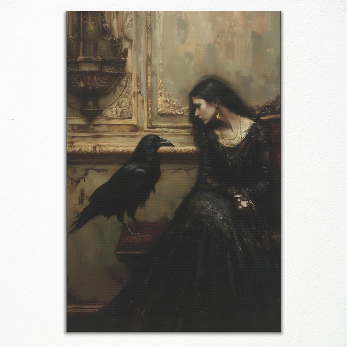 Xbsifyiooa Goth2-Unframed Gothic Princess Canvas Wall Art, Moody Dark Raven Poster, Beauty And The Crow Goth Print, Victorian Dark Academia Wall Decor, Spooky Halloween Picture For Bedroom Living Room 12X16in Unframed
