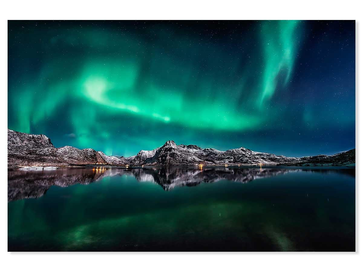 Tableau Lofoten Aurora Toile imprimée 90x60 cm de fabrication française pour mur de salon