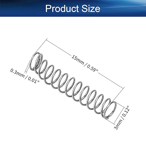 Miniatura 30 de Bettomshin 20 muelles comprimidos, 0.01 pulgadas de diámetro de alambre x 0.12 pulgadas de diámetro x 0.59 pulgadas de longitud libre, construcción