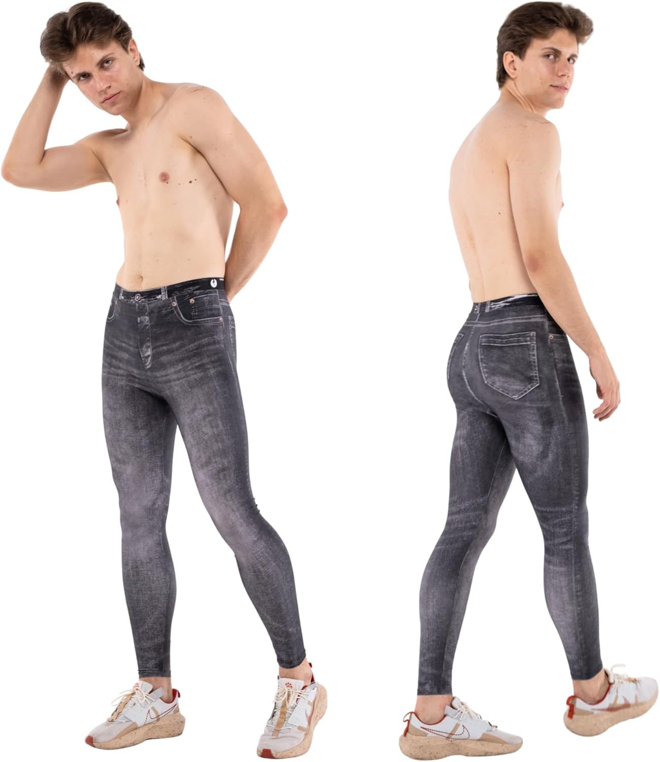 Kapow Meggings Men’s Jeggings, Denim-Look 4-Way Stretch Skinny Jean Style Leggings for Streetwear, Travel, Concerts, Festivals & Everyday Wear