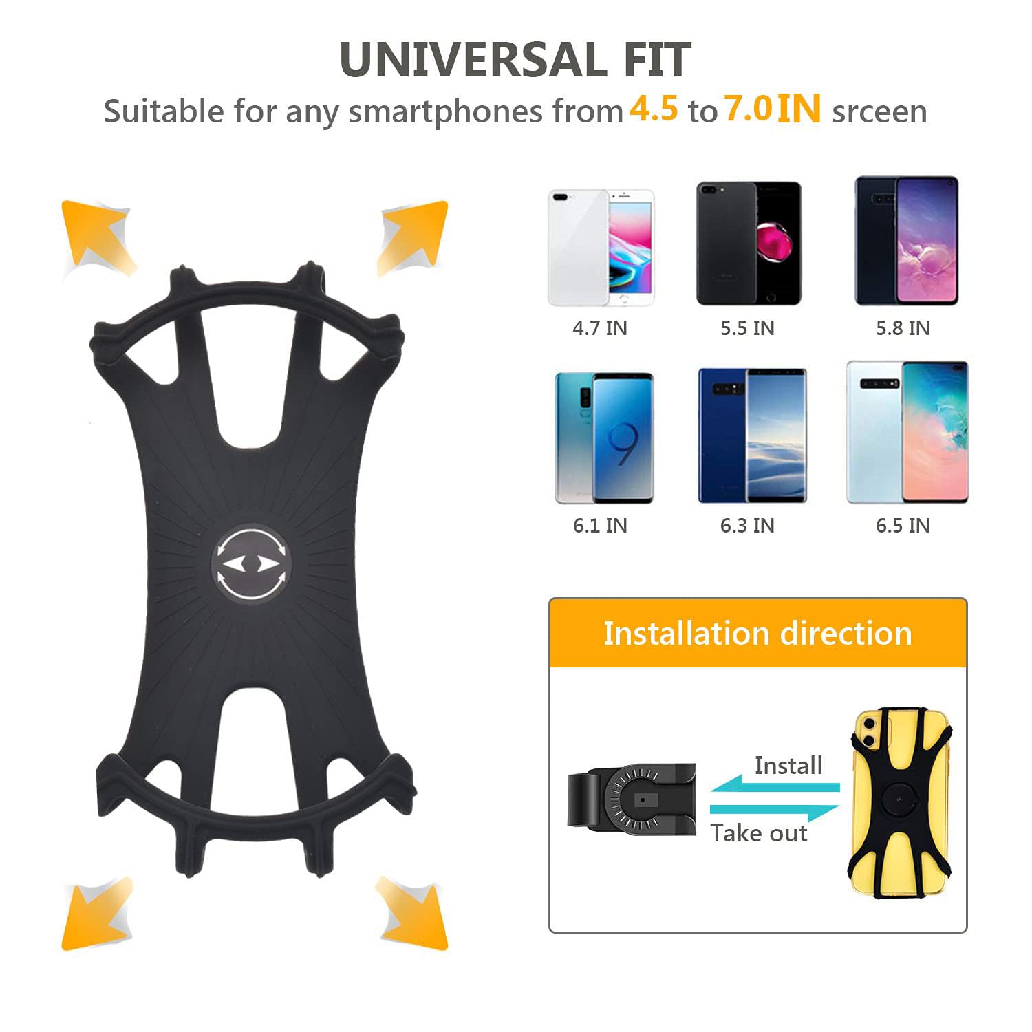 CVNRCLP Universal 360° Rotatable Detachable Bike Phone Holder, Adjustable Mount for 4" to 6.7" Smartphones - Image 2