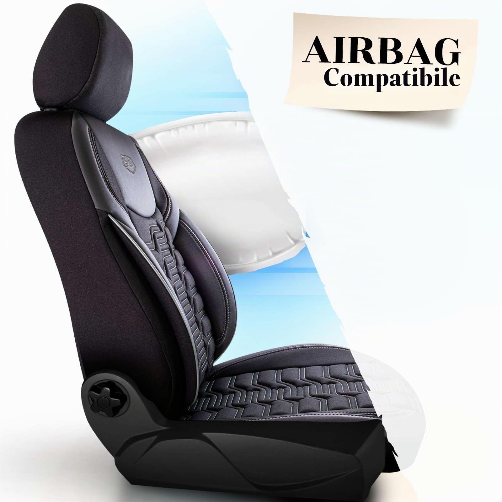 Coprisedili universali per auto – Premium accessori interni per auto e SUV – jacquard coprisedile auto, compatibile con airbag, nero e grigio, set di montaggio incluso