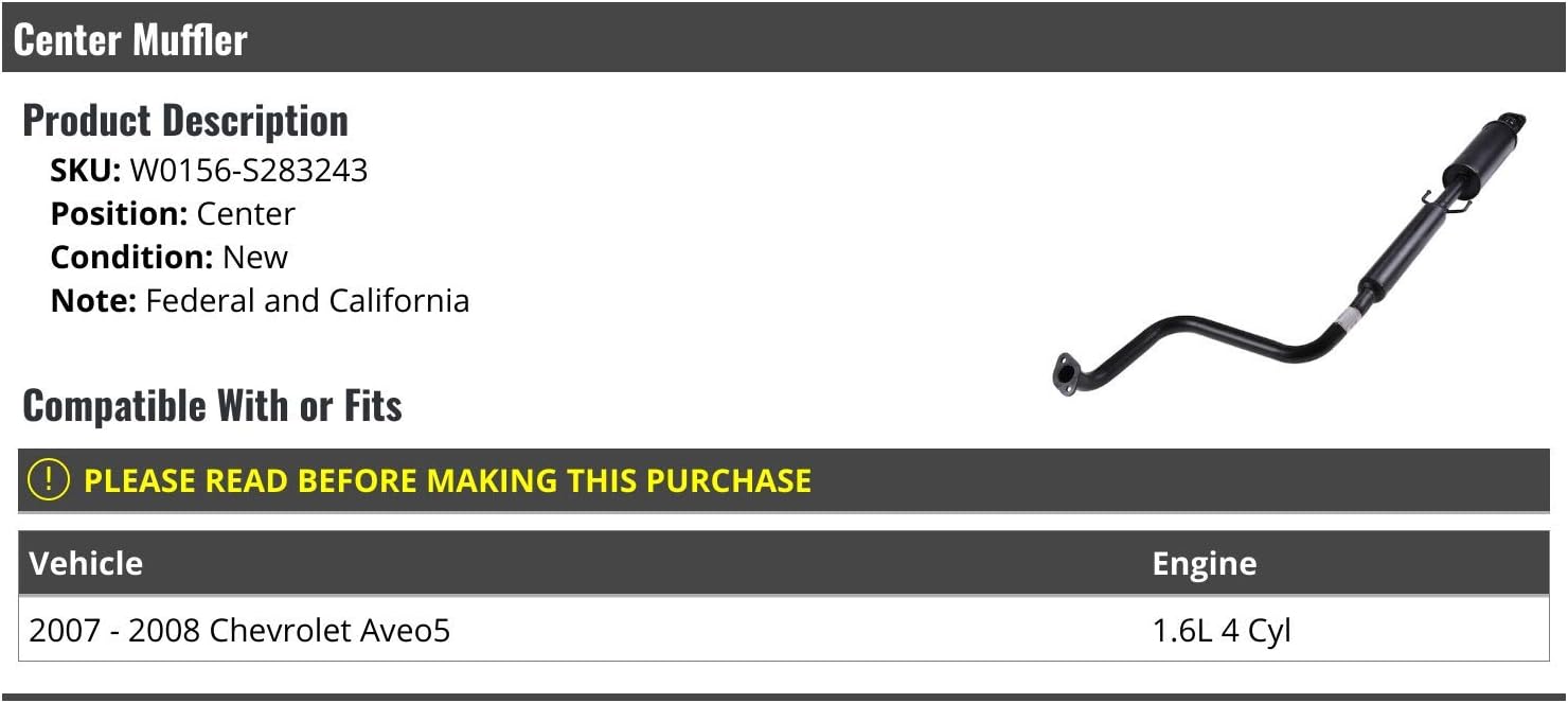 Center Muffler - Compatible with 2007-2008 Chevy Aveo5 1.6L 4 Cylinder