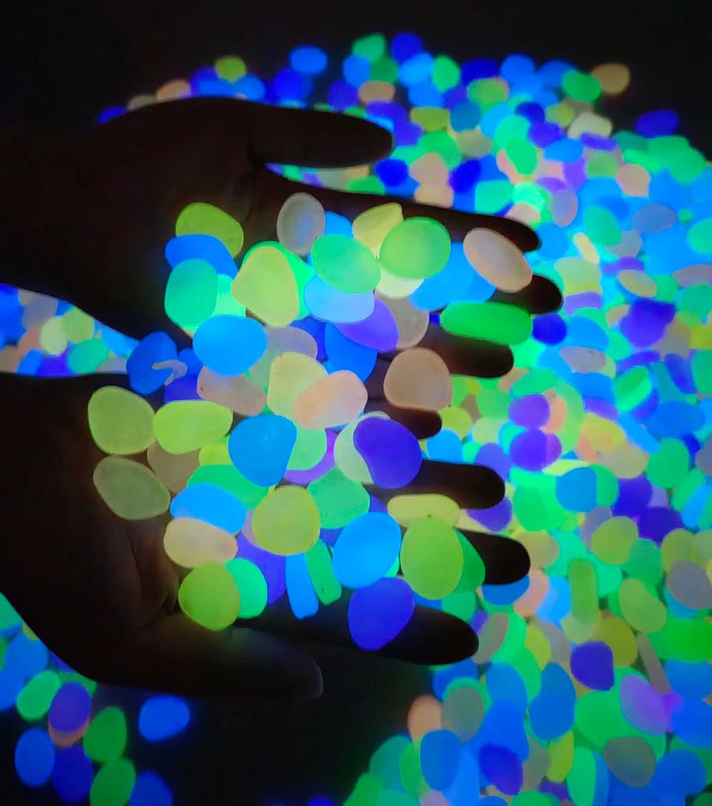 Glow in The Dark Pebbles 500pcs Glows Rainbow Glow Stones Rocks Luminous Pebbles for Fish Tank Outdoor Decor Garden Lawn Yard Aquarium Walkway