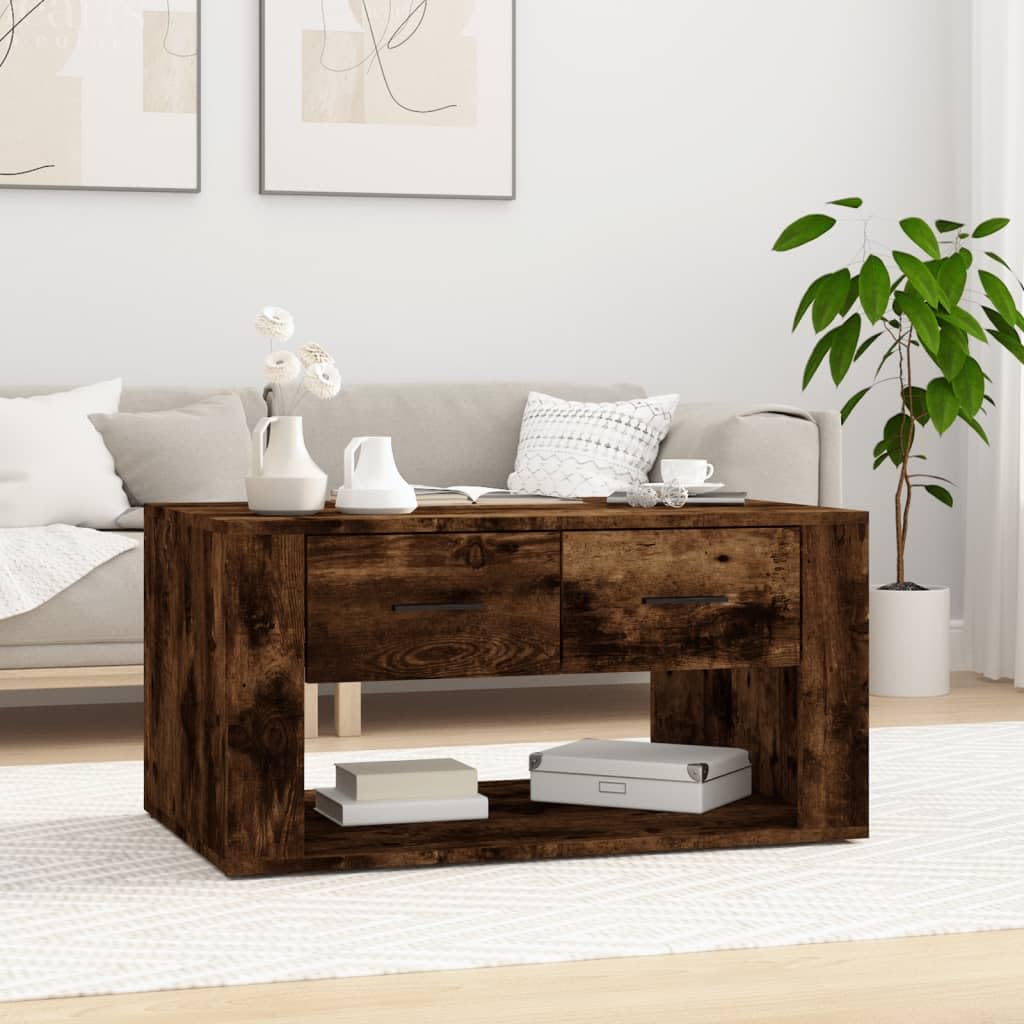 Couchtisch Räuchereiche 80x50x40 cm Wohnzimmertisch mit 2 Schubladen Modern Beistelltisch Sofatisch aus Holzwerkstoff für das Wohnzimmer Stabil und Pflegeleicht Rechteckig