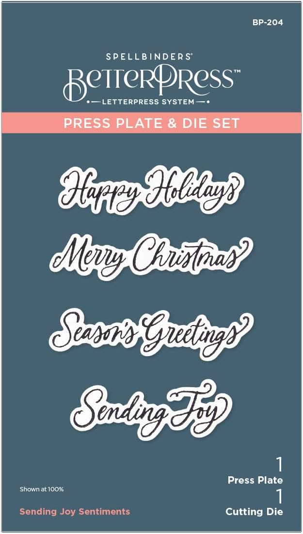 Spellbinders BP-204 Sending Joy Sentiments Press Plate & Die Set from The Home for The Holidays Collection