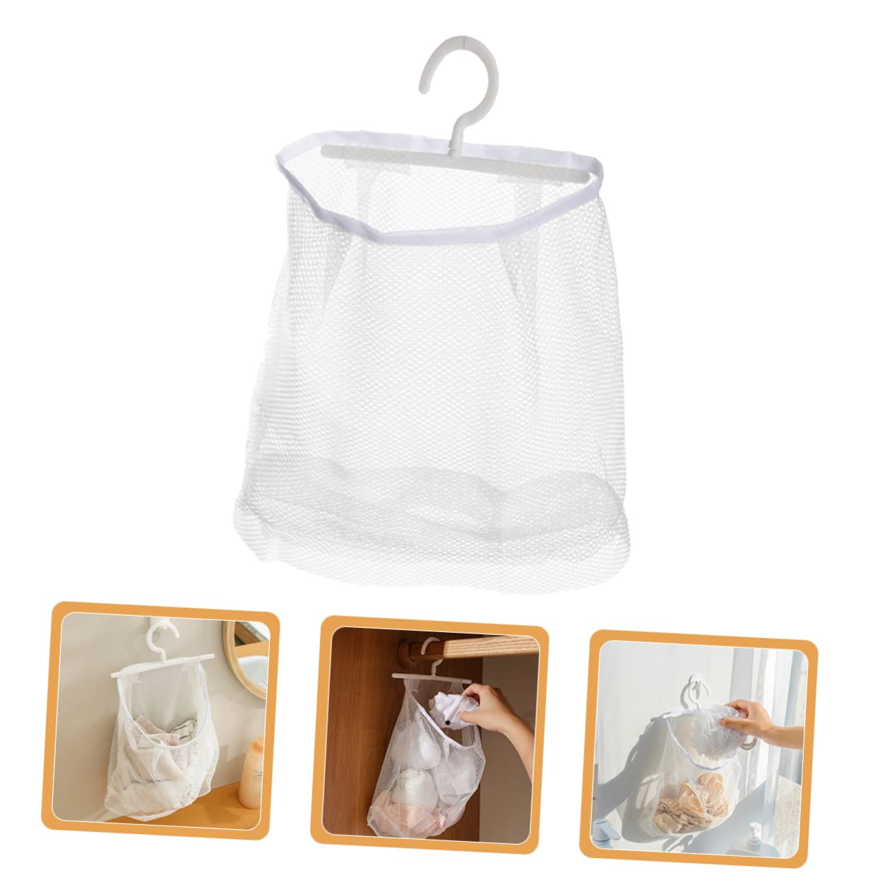 TIDTALEO White Polyester Mesh Hanging Storage Bag for Kitchen, Travel, Clothing & Bedding - Rectangular, Open Top, Hangable, Ventilated, 1 Set