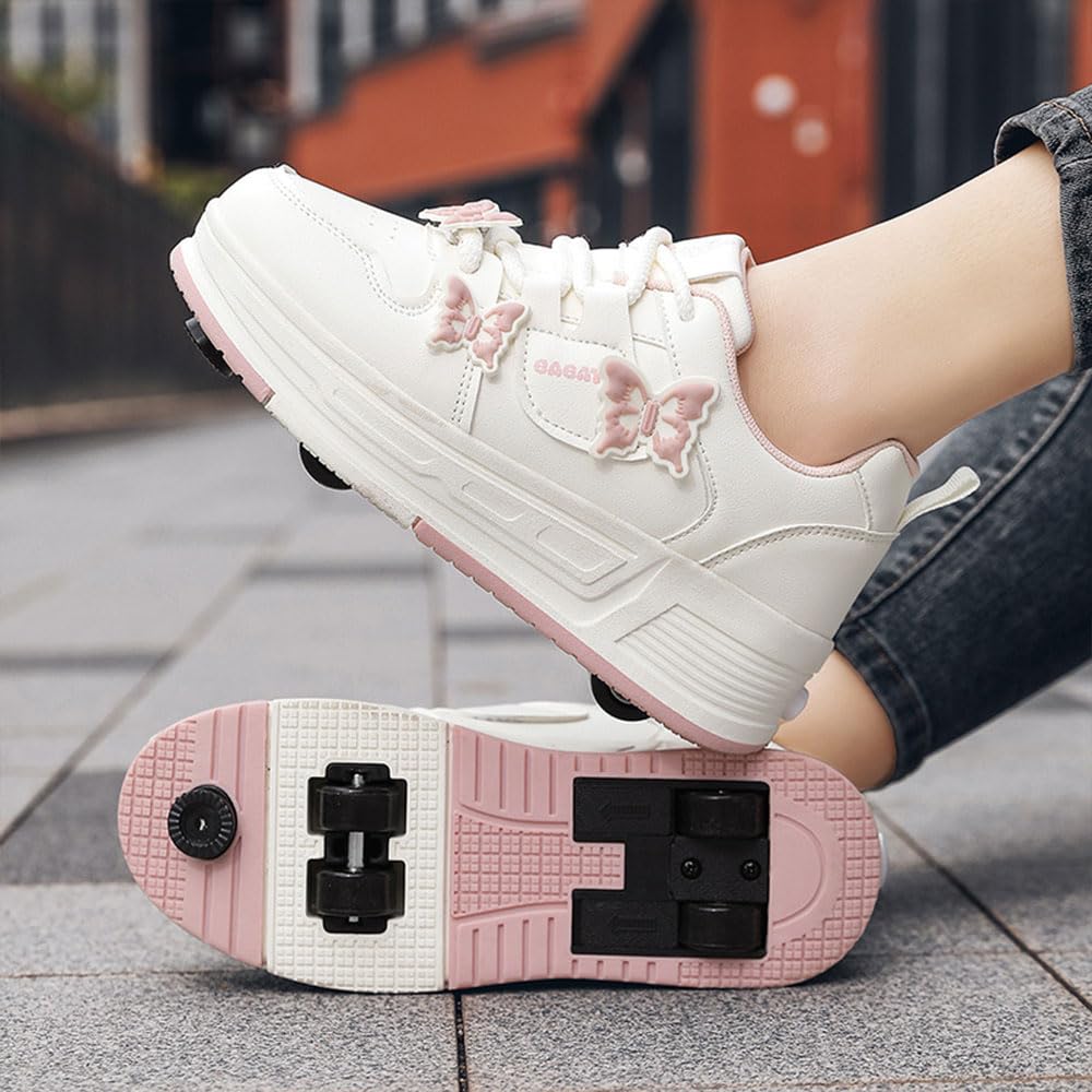 ENEN Schmetterling Schuhe mit Rollen für Mädchen Jungen 2-in-1 Rollschuhe Versenkbarer 31-40 EU