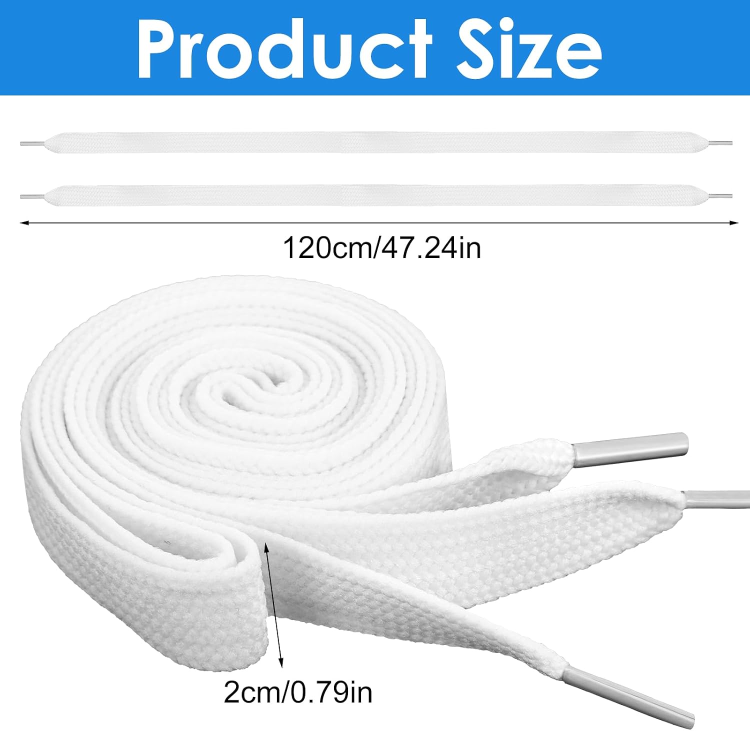 Ouligay 2 Pairs Fat White Shoe Laces for Sneakers, 3/4'' 2cm Wide Thick White Athletic Shoelaces, 47 Inch Flat Long Shoe Strings 120cm Shoestring for Adult Men Women