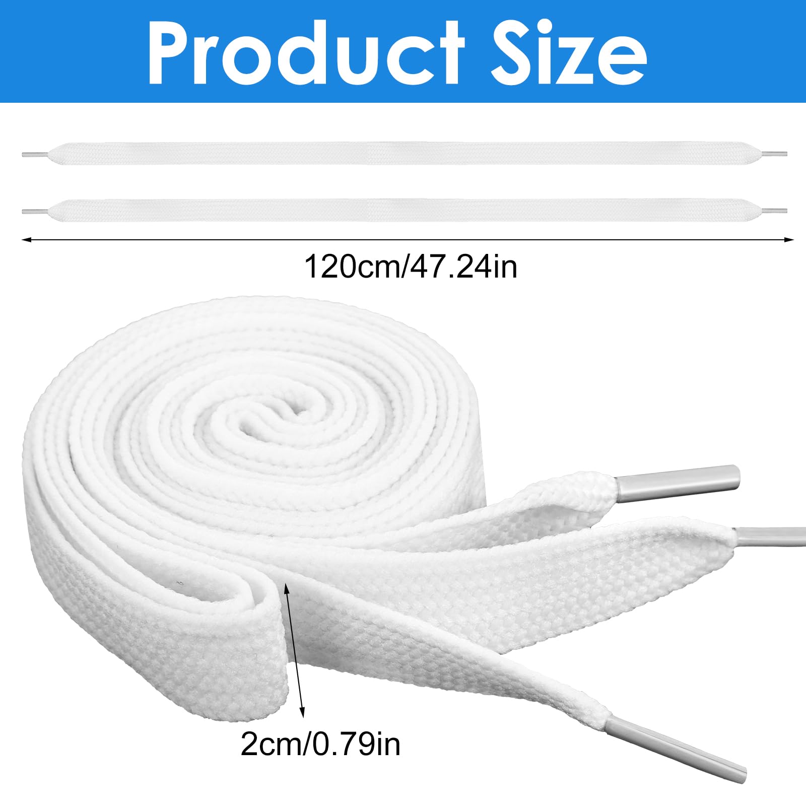 Ouligay 2 pary płaskich białych sznurowadeł do butów o szerokości 2 cm, 20 mm, białe sznurówki do butów, 119 cm, grube białe sznurowadła do trampek, długie sznurki do butów, dla mężczyzn i kobiet