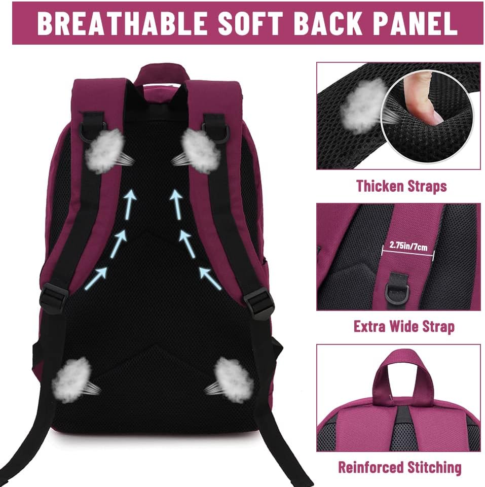 Miniatura 5 de VASCHY Mochila para hombres y mujeres, resistente al agua, mochila escolar casual para el trabajo, Borgoña, Mochilas Daypack