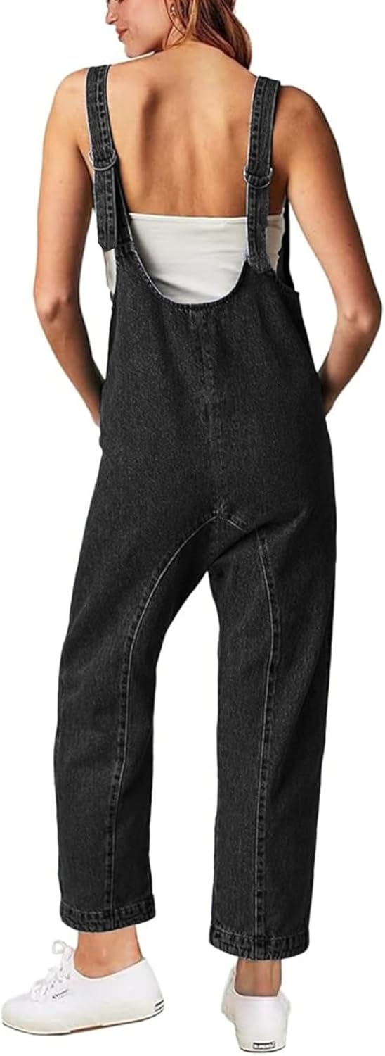 Denim Overalls for Women Loose Fit Sleeveless V Neck Adjustable Straps Jean Pants Jumpsuits Summer Rompers with Pockets - Image 2