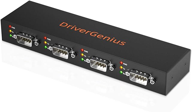 DriverGenius 4XRS232 Industrial USB to Serial RS232 DB9 Adapter with LED - 4-Port, Metal