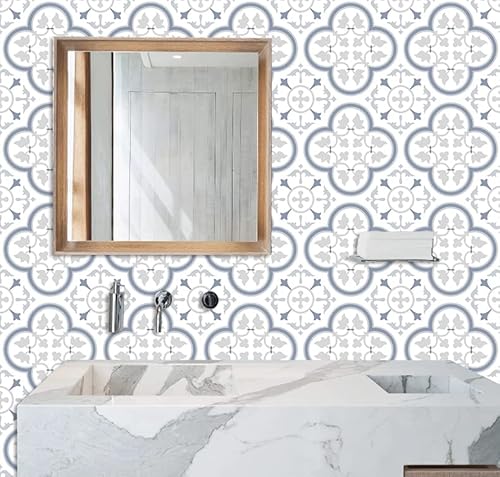 Decorative Tile Stickers Diy For Home Decor- (Pack Of 25) 4X4 Inch Easy To Peel And Stick Vinyl Tile Decals - Matte Finish Laminated For Kitchen Wall Stairs Furniture Staircase(Grey And Blue、White) #TOP4