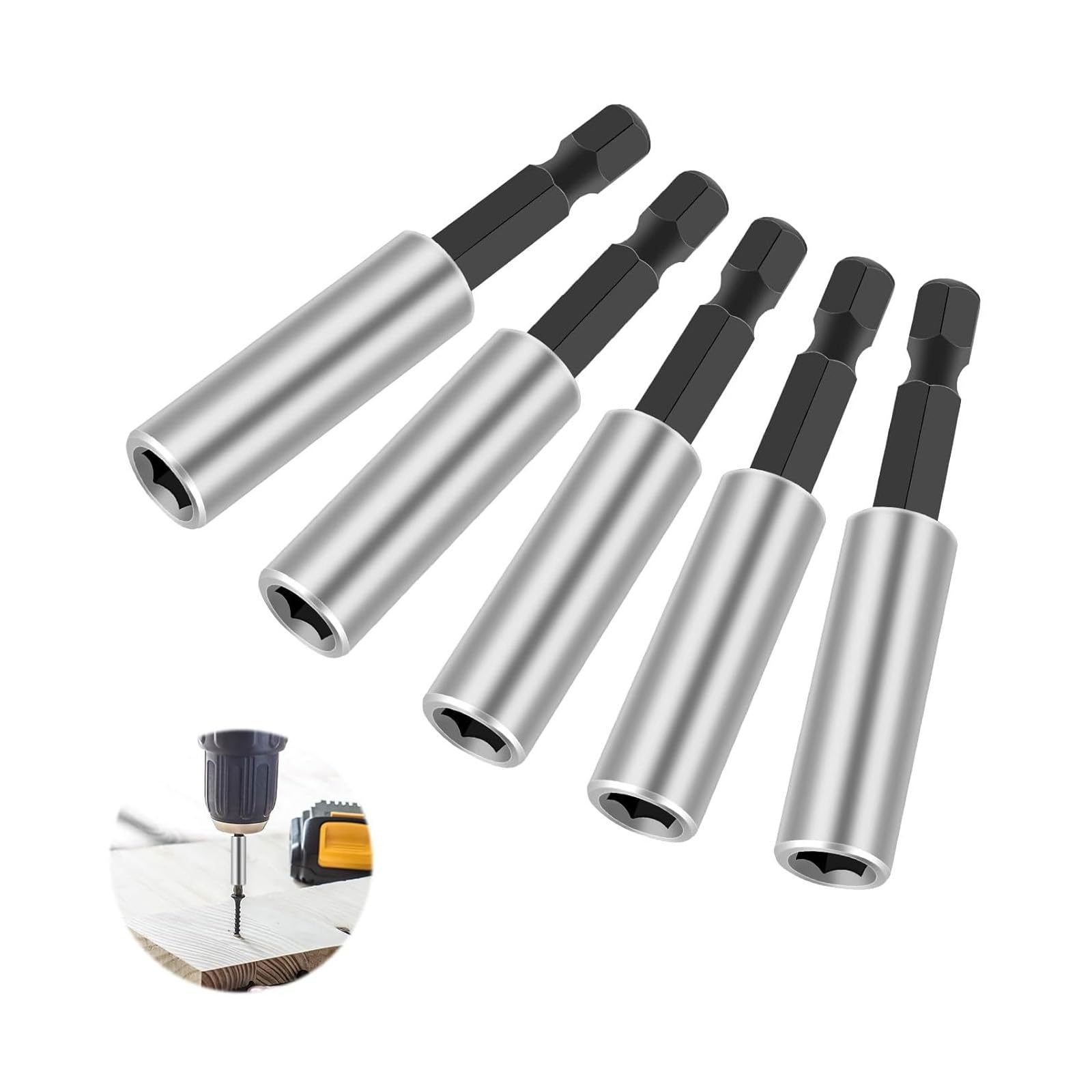 GOOGO Lot de 5 porte-embouts magnétiques de qualité supérieure - 1/4" - En acier inoxydable - 60 mm