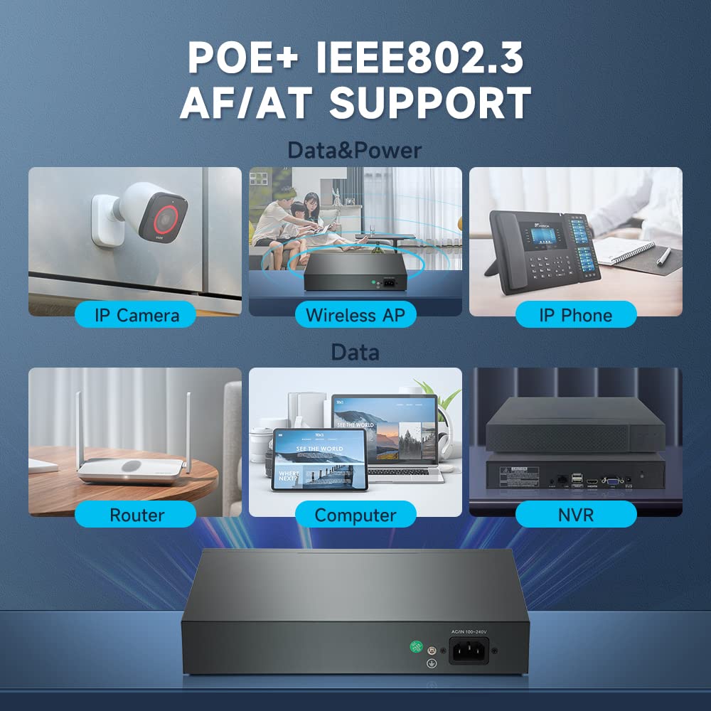 Gigabit PoE-Switch mit 16 Ports und 2 Gigabit Uplink, IEEE802.3af/at konform, bis zu 250 W, Plug and Play