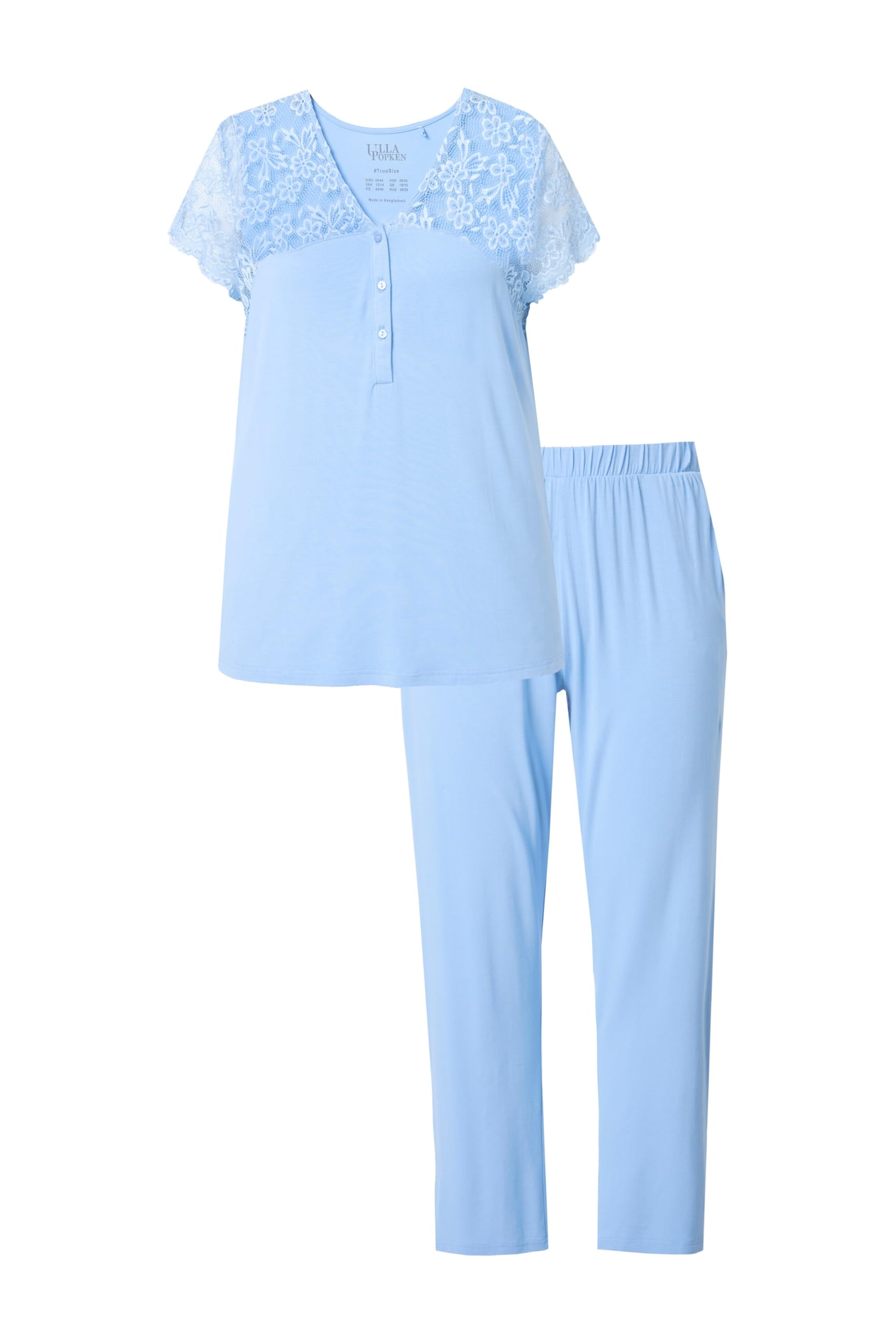Ulla Popken Pigiama con Pizzo, Scollo a V e Mezze Maniche di Pizzo 838139