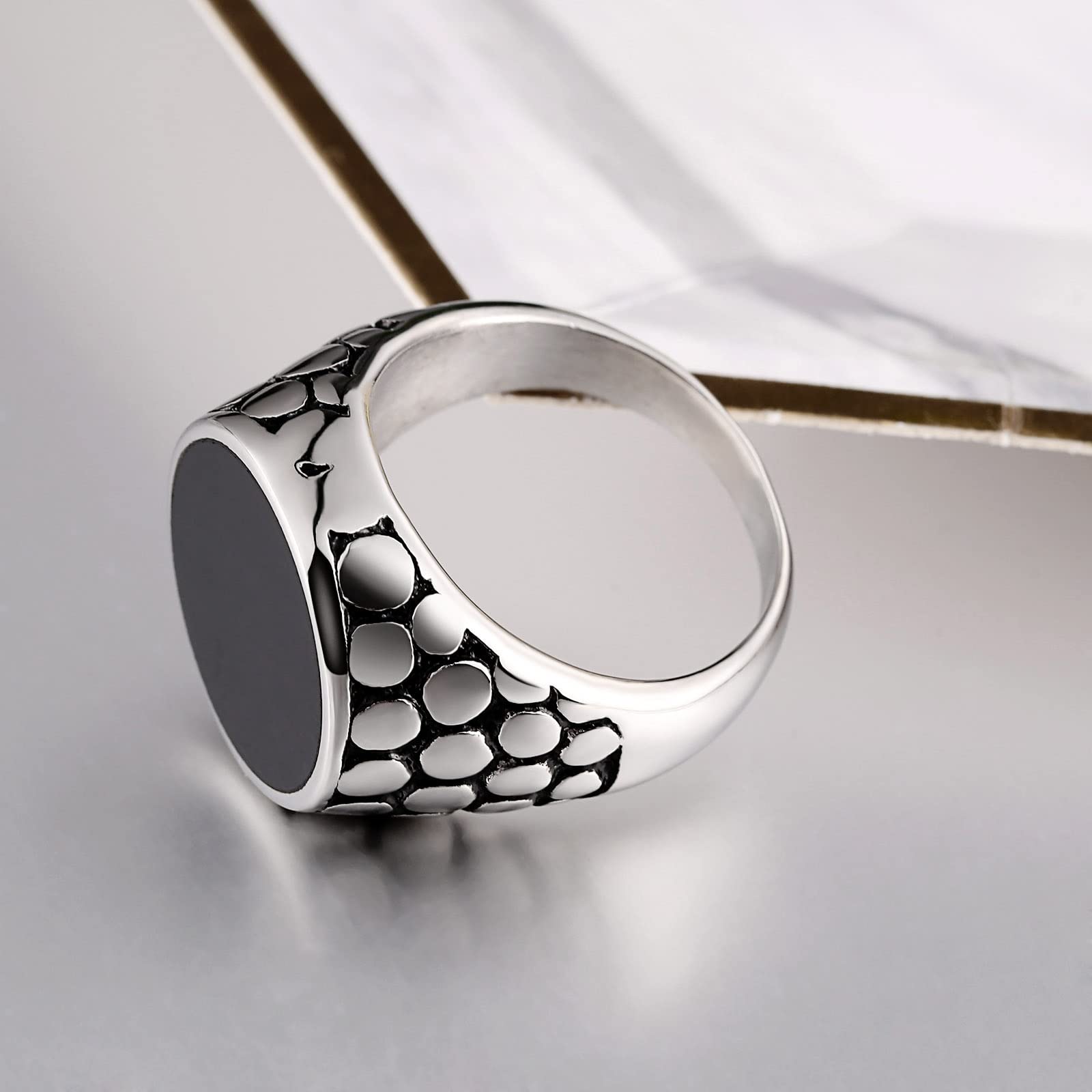 Anello in Acciaio Inox Uomo Anelli Uomo Fedine Anello con Sigillo Rotondo Punk Rock Anelli Promessa Nero Taglia 15 to 27