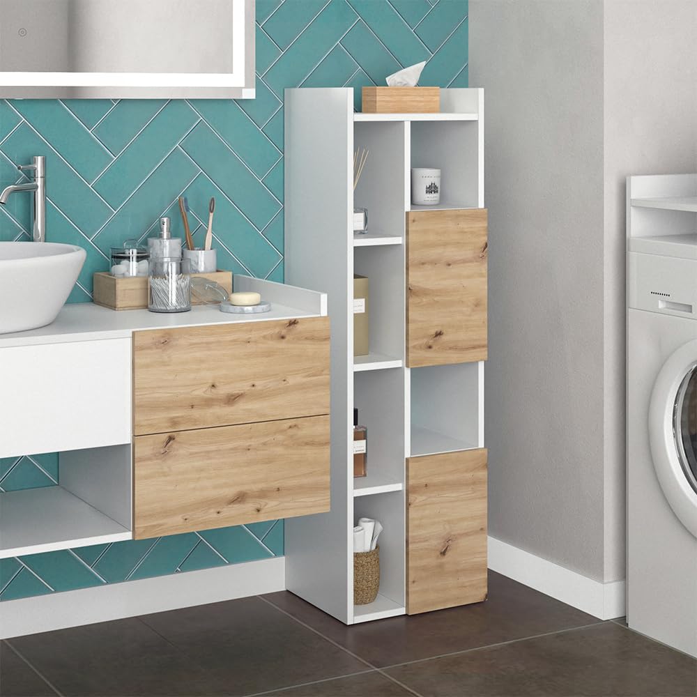 Vicco Mobiletto da bagno Alf, Bianco, 36 x 117 cm con 2 cassetti, per riporre risparmiando spazio sopra la lavatrice