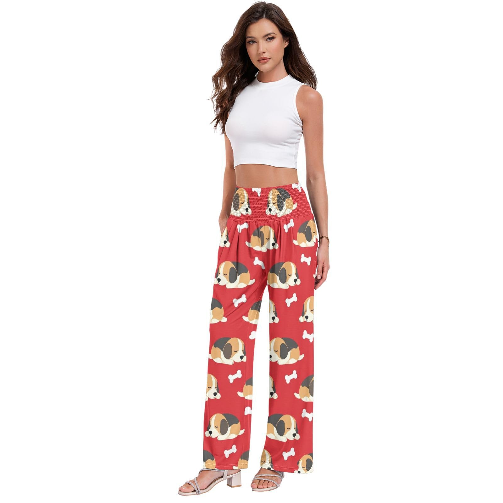 Jamnik Snack Damskie spodnie palazzos Stretch Smocked Talia Palazzos Spodnie
