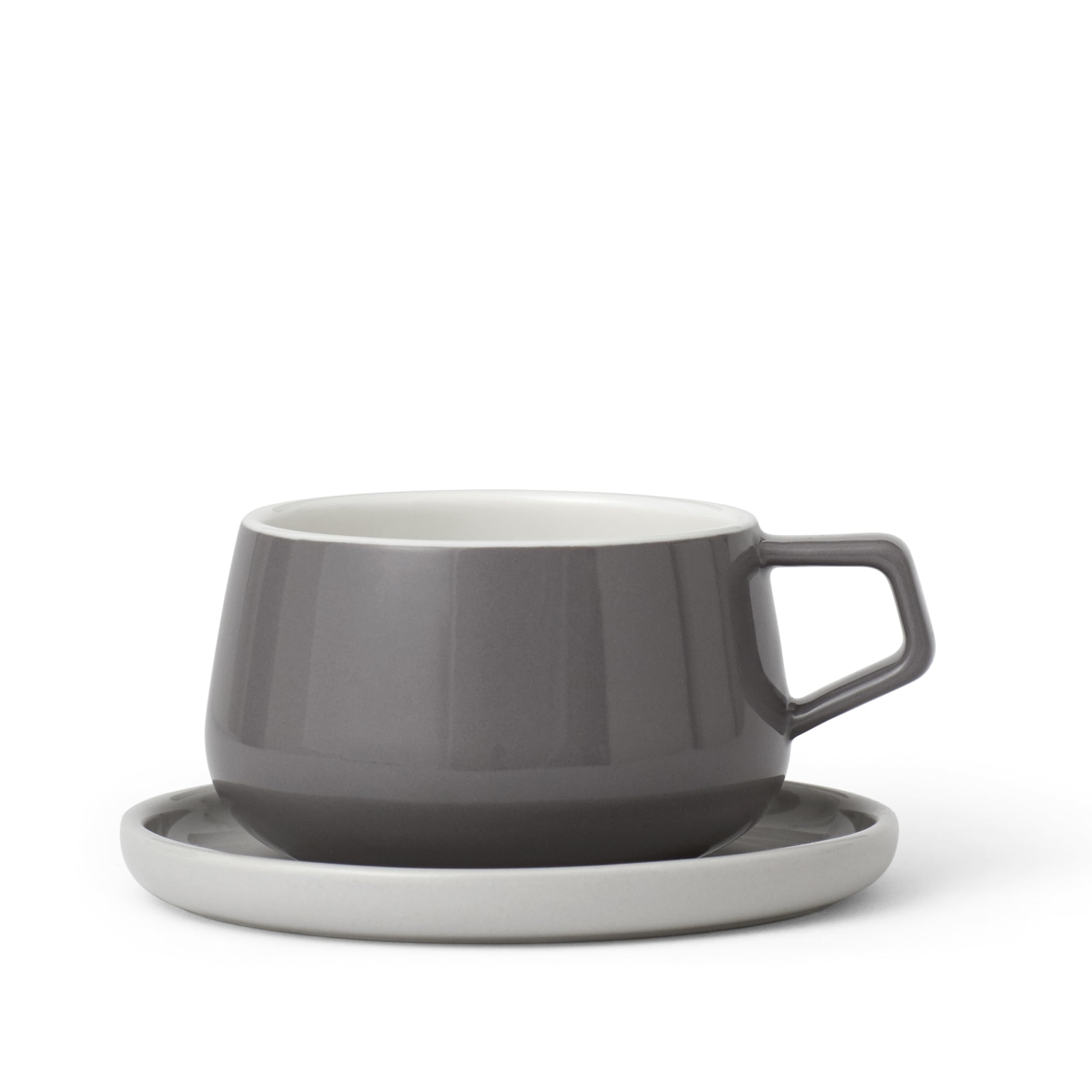 Viva Scandinavia Ella Tea or Coffee Porcelain Cup and Saucer with Handle, 0.3 L - Grey