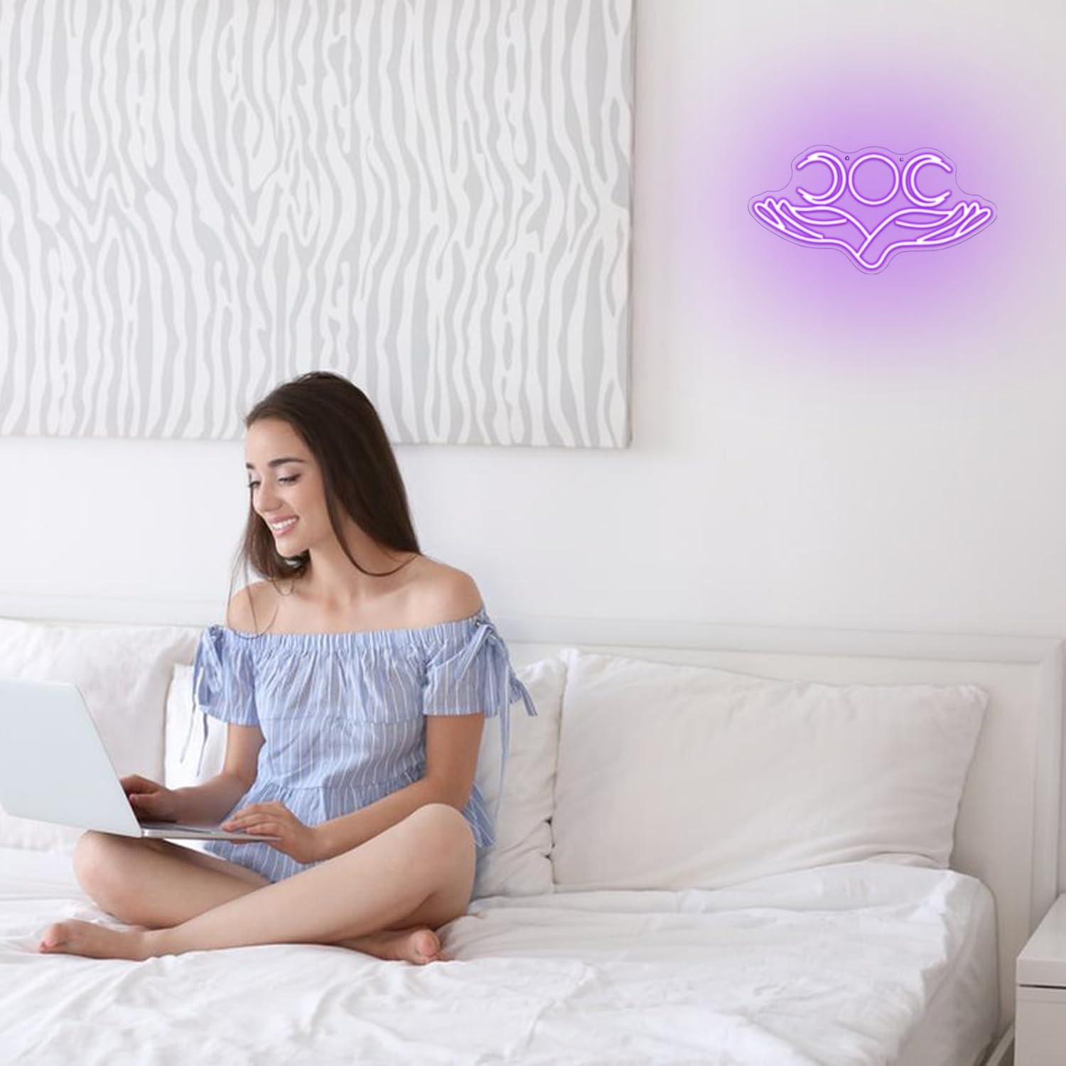 Hand to Moon Neon Sign Hand Supported Month Neon Light Purple Led Sign for Wall Decor 16.5”x8.6” Moon Neon Sign for Kids Room Man Cave Bedroom Store Decoration