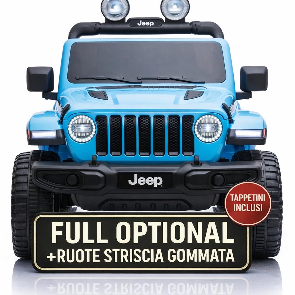 TOYSCAR Macchina Elettrica Per Bambini Jeep Wrangler Rubicon Full Optional CON TAPPETINI Auto Elettrica Per Bambini Telecomandata 2 posti Sedile In Pelle Porte Apribili Doppio Motore Elettrico 12V
