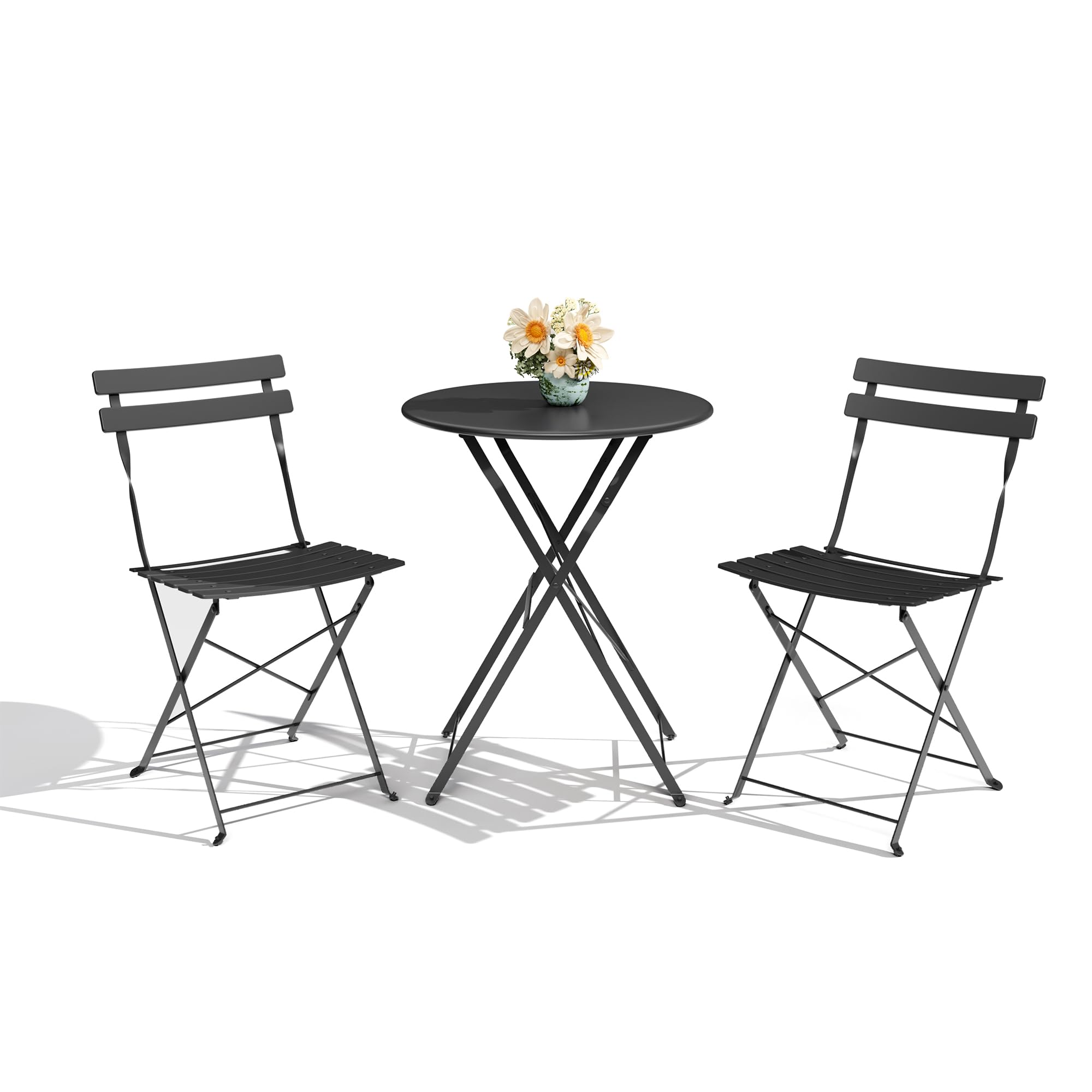 ELETHEBIA Outdoor Patio Chair - Folding Bistro Set with 1 Table and 2 Chairs, Metal Frame for Small Space, Ideal for Indoor, Outdoor, Porch, Lawn, and