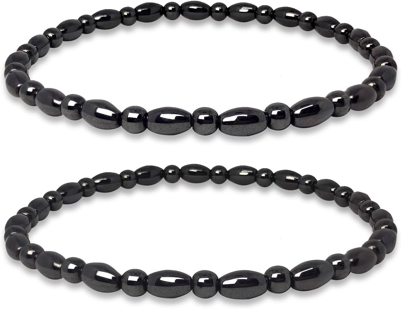 Hion 2 Pack Hematite Therapy Anklet Bracelet for Women/Men