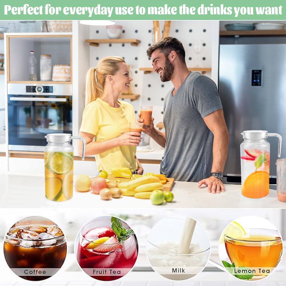WUWEOT 2 Pack 1 Liter Kunststoffe Mit Deckel, BPA-frei, Klarer Wasserkrug Unzerbrechlicher Getränkekrug Für Milchsaft, Eistee, Limonade