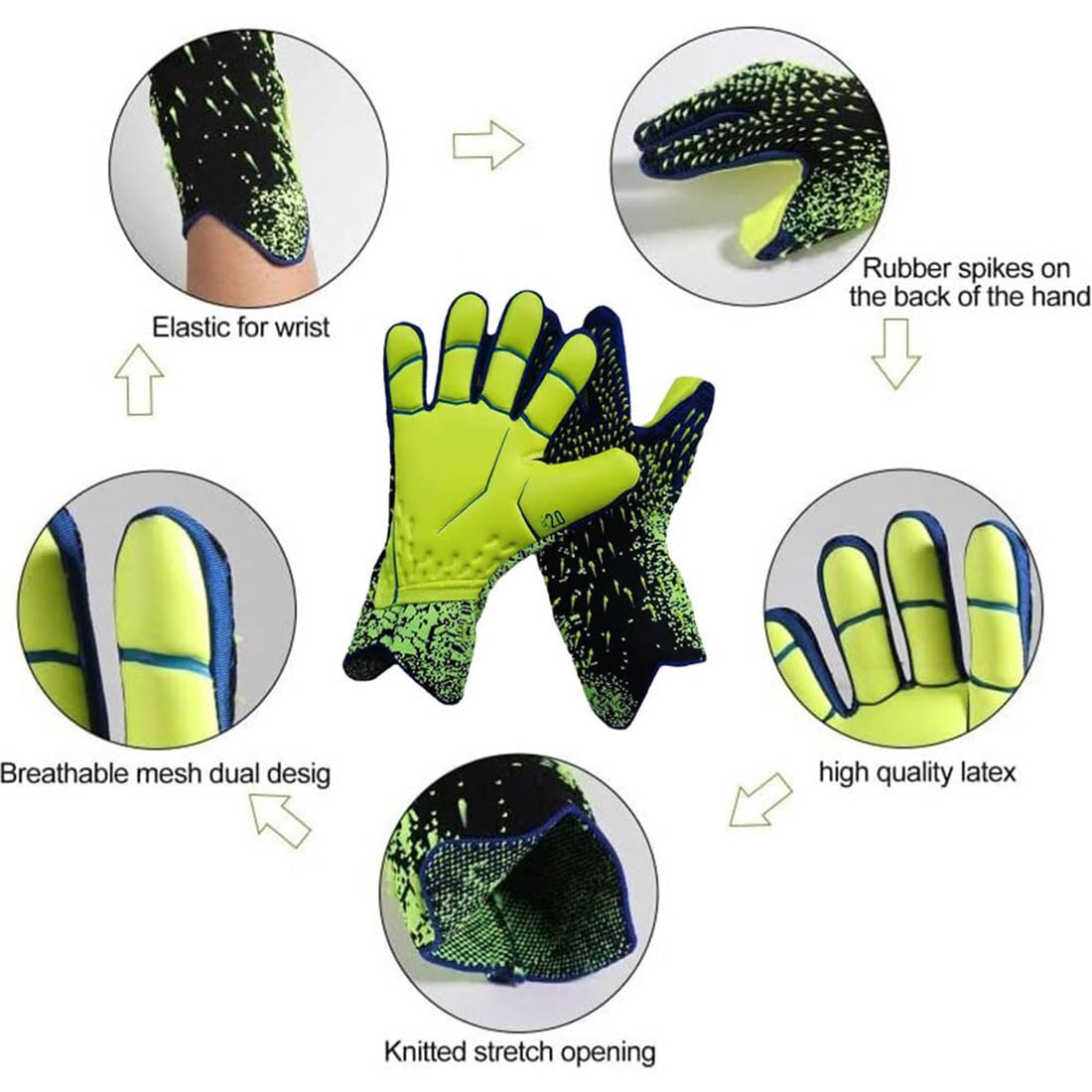 Guanti da portiere per bambini, design antiscivolo, protezione per il polso, ideali per allenamento e partite di calcio