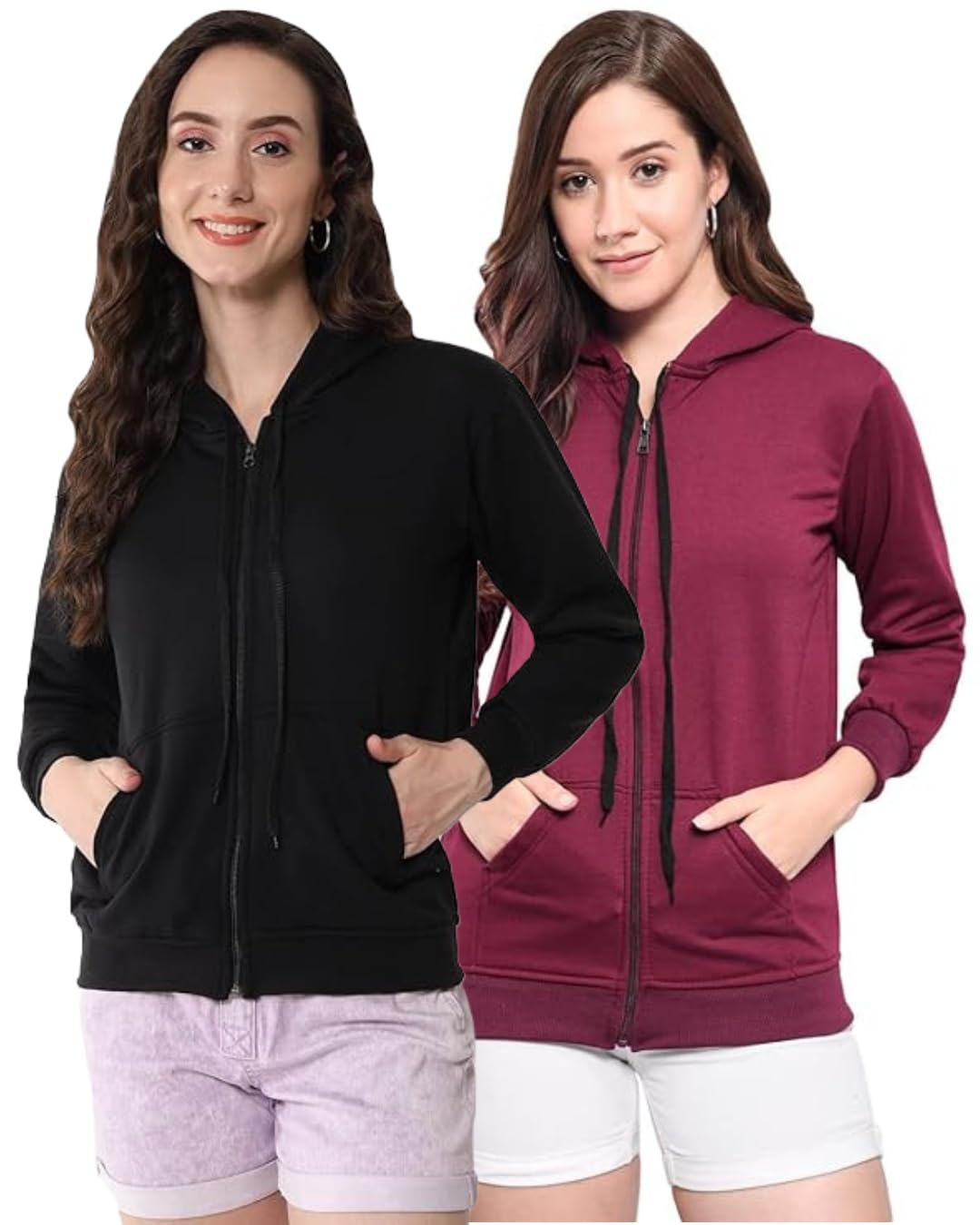 funday fashion Women's Trendy Fleece Zipper Sweatshirt with Hoodie for Women and Girls(Pack of 2)-picture-11