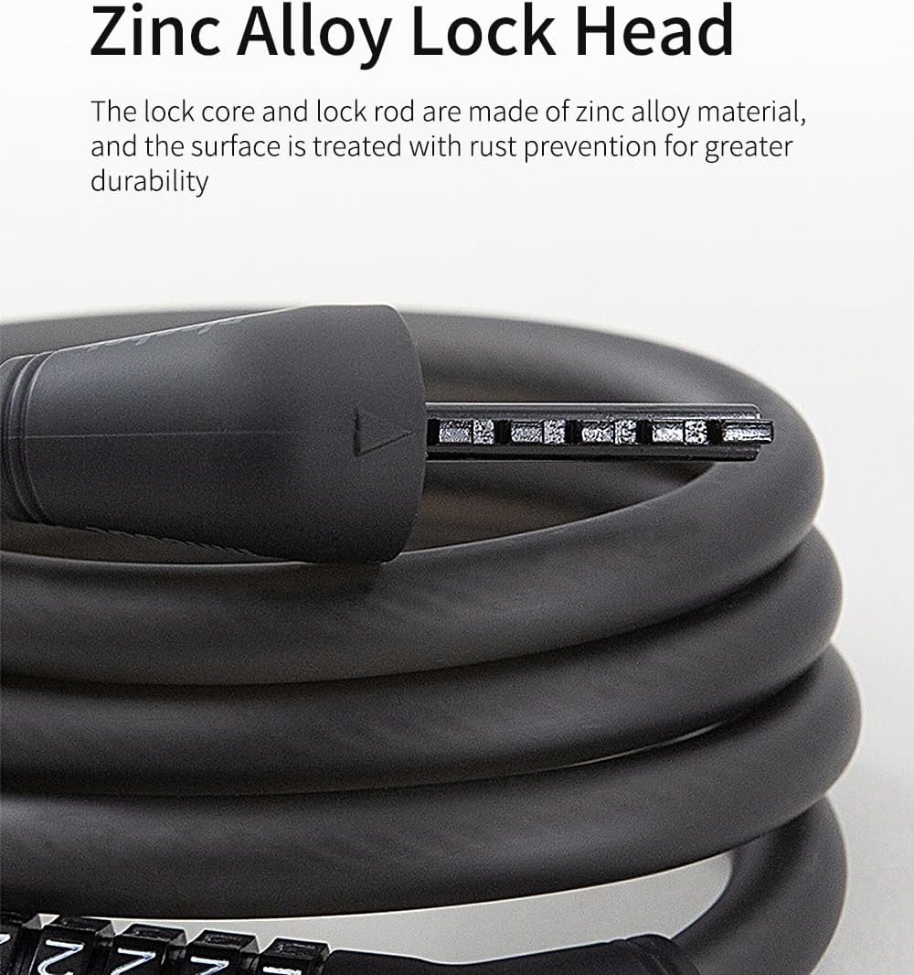 5 Digit Anti-Theft Combination Lock, 4 Foot Cable Lock, High Security, Suitable for Bicycle/Motorcycle/Xiaomi/Segway Ninebot MAX G30/F20/F25/F30/F40 Scooter Original Password Lock