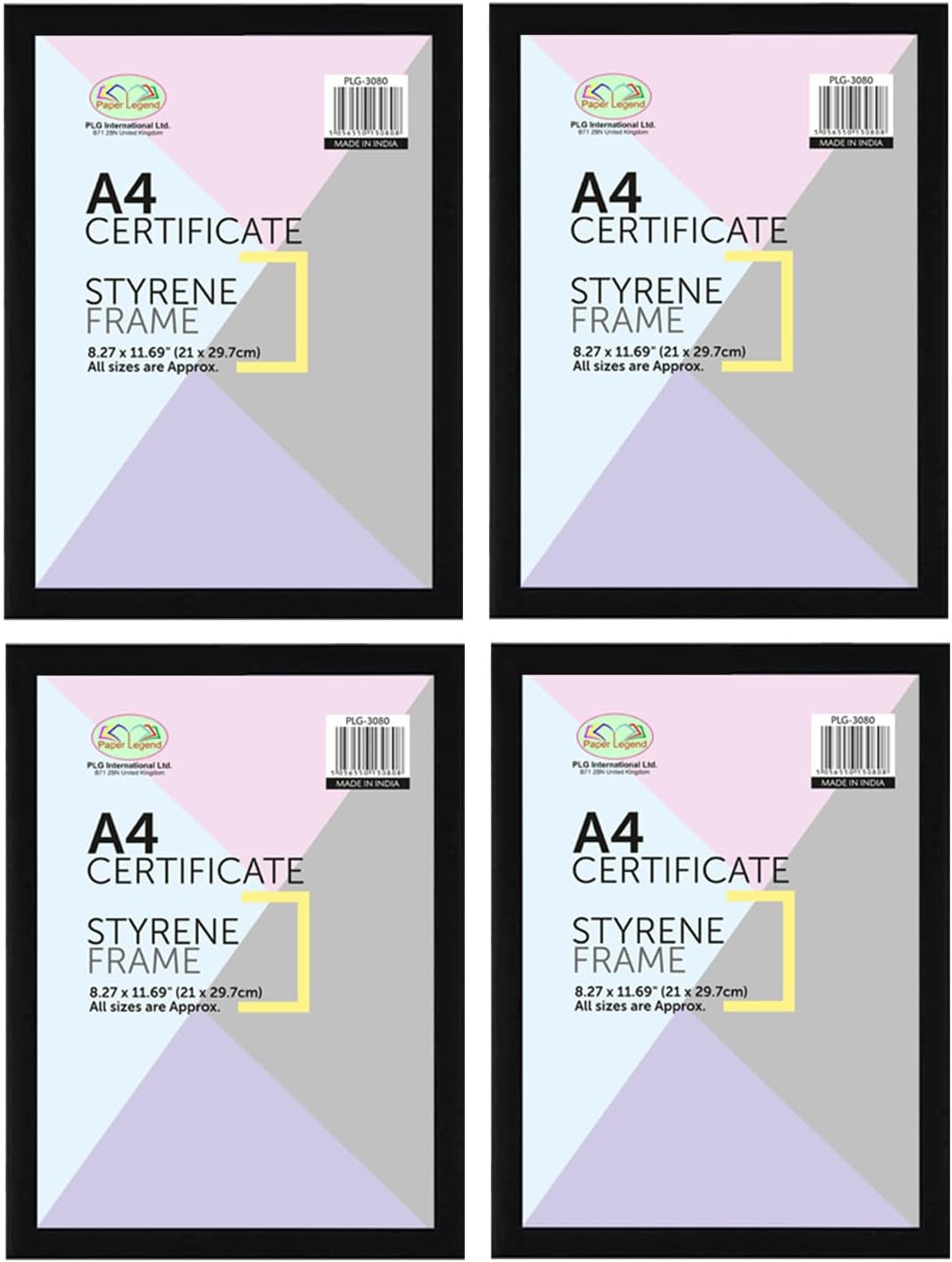 (Set of 4) A4 Black Photo Frame Styrene Window Premium Photo Picture Frame Solid Wood 21 x 29.