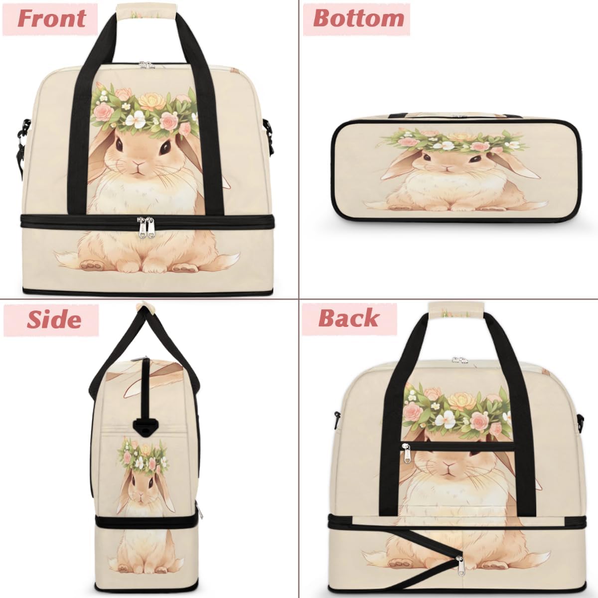 QsirBC Rabbits Decor Gym Bag for Women Duffle Tote with Shoes Compartment Men Weekender Duffel for Dance Travel Sports Swimming Overnight
