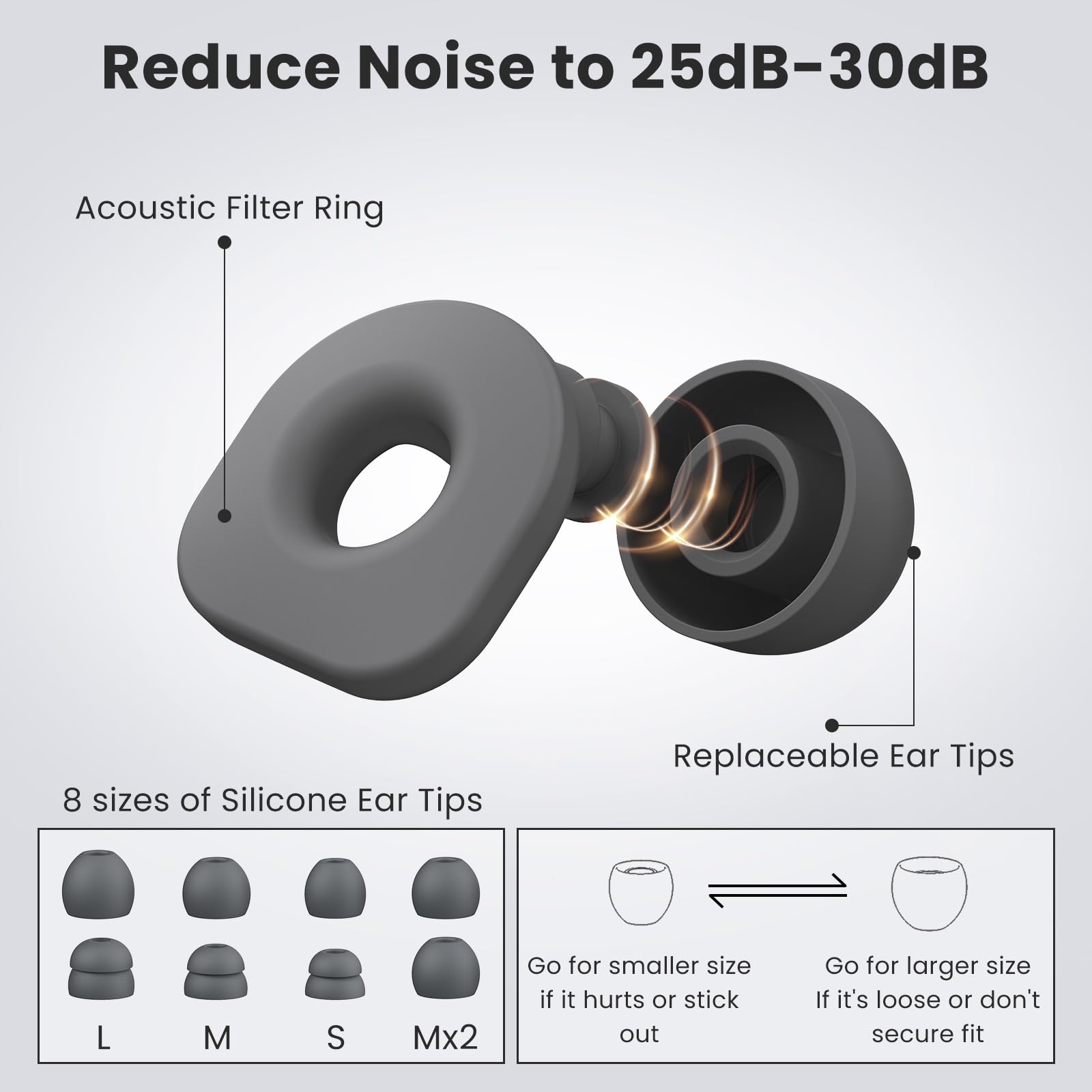 2 pares de tapones para los oídos para dormir, tapones reutilizables para los oídos con 8 pares de almohadillas para los oídos y un cable conector, tapones suaves para los oídos para reducción