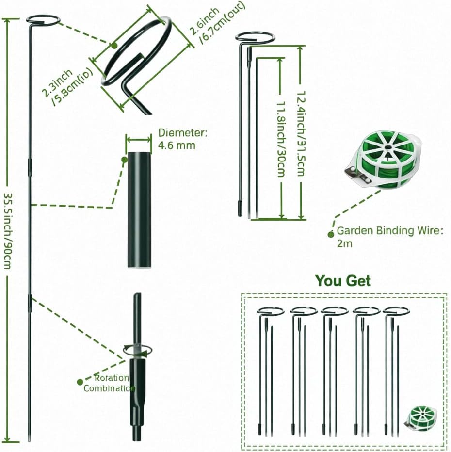6 Sets Durable Metal Plant Stakes - 12/25/36 Inch Steel Plant Support Garden Stakes Sticks, Indoor Outdoor Plant Poles for Tomato, Orchid, Lily, Peony, Amaryllis, Flowers & Vegetables