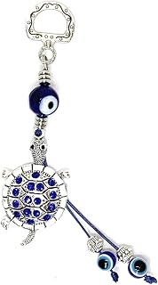 LUCKBOOSTIUM Blue Evil Eye and Turtle w/Rhinestone Crystal Pendant Charm with 2 Bead Evil Eyes Tassel - Sign of Protection, Good Luck and Blessing - Home&Car Rear View Mirror Hanging Accessories