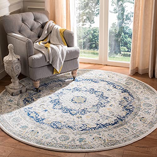 Safavieh Übergangs Teppich für Wohnzimmer, Esszimmer, Schlafzimmer - Evoke Collection, Kurzer Flor, Elfenbein und Blau, 200 x 200 cm Safavieh Übergangs Teppich für Wohnzimmer, Esszimmer, Schlafzimmer - Evoke Collection, Kurzer Flor, Elfenbein und Blau, 200 x 200 cm